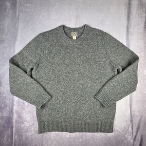 LL Bean Lambs Wool Sweater Mems Large Gray Crew Neck Long Sleeve Open Knit Thick